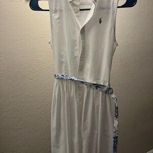Polo Ralph Lauren Girls White Dress with Blue Floral Accent